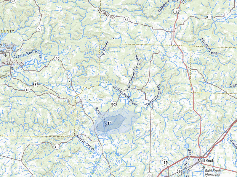 NEXRAD radar-signature map of the hail storm over Pangburn, AR on Jul 7, 2026