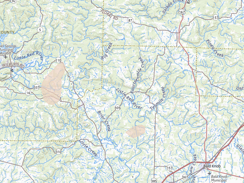 Radar-estimated hail-size map of the storm over Pangburn, AR on Jul 11, 2026