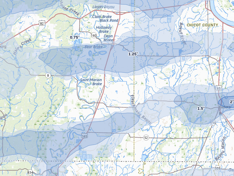 NEXRAD radar-signature map of the hail over Parkdale, AR