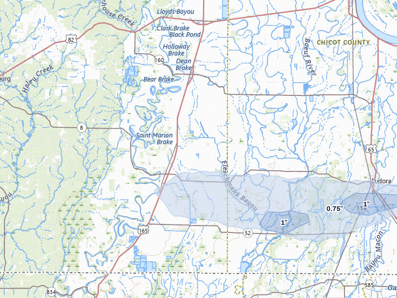 NEXRAD radar-signature map of the hail storm over Parkdale, AR on Apr 28, 2026