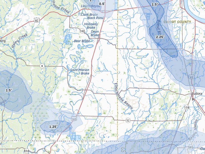 NEXRAD radar-signature map of the hail storm over Parkdale, AR on Jul 8, 2026