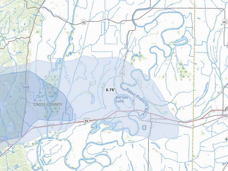 NEXRAD radar-signature map of the hail storm over Parkin, AR on Apr 27, 2026