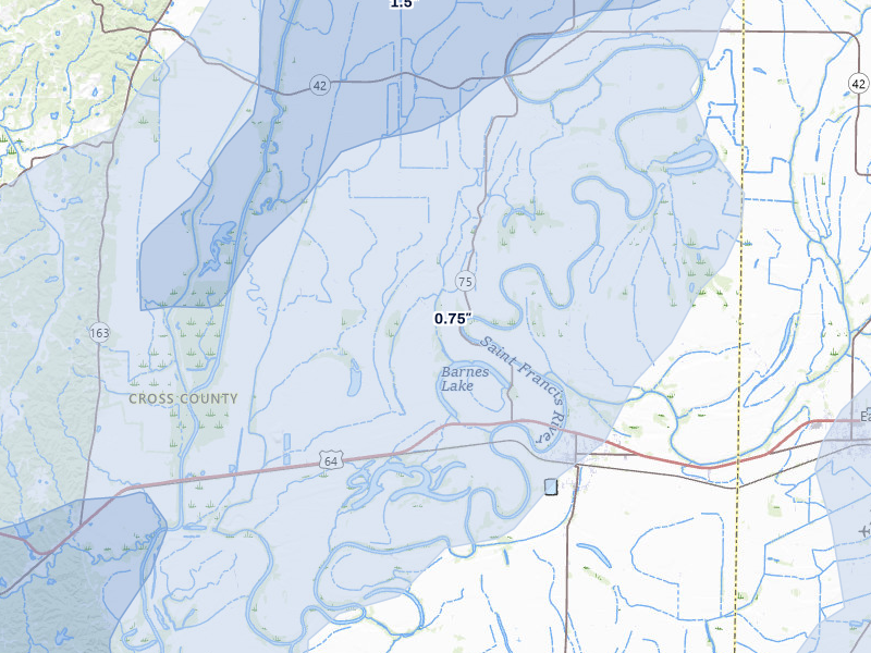 NEXRAD radar-signature map of the hail storm over Parkin, AR on Apr 28, 2026