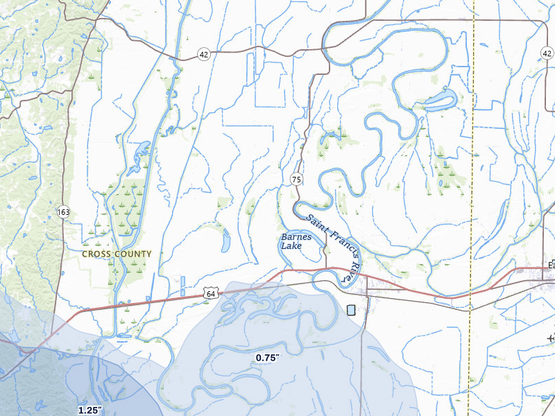 NEXRAD radar-signature map of the hail storm over Parkin, AR on Jun 1, 2026