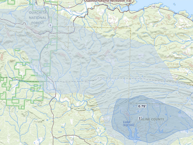 NEXRAD radar-signature map of the hail over Paron, AR