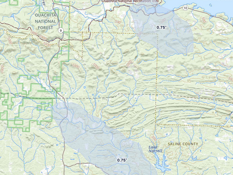 NEXRAD radar-signature map of the hail storm over Paron, AR on Jul 8, 2026