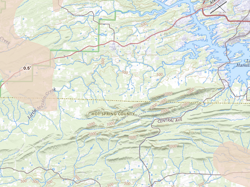 Radar-estimated hail-size map of the storm over Pearcy, AR on Jul 4, 2026