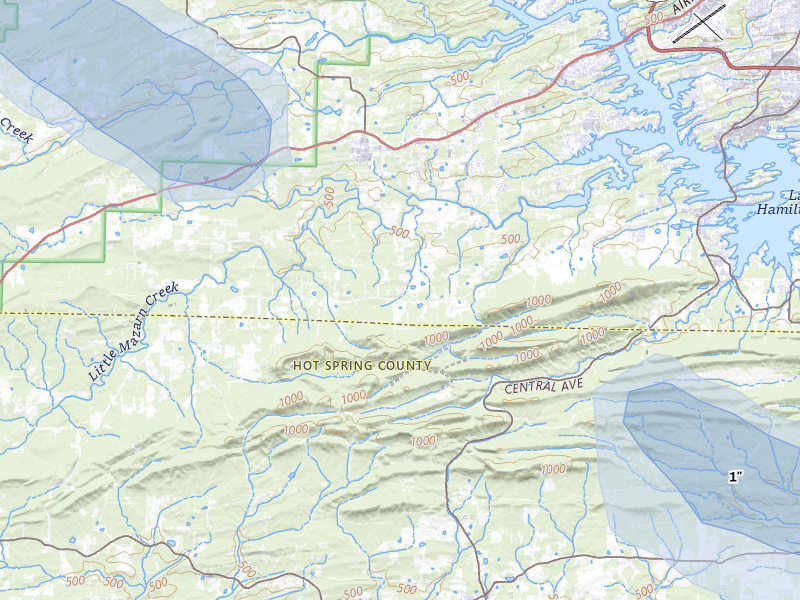 NEXRAD radar-signature map of the hail over Pearcy, AR