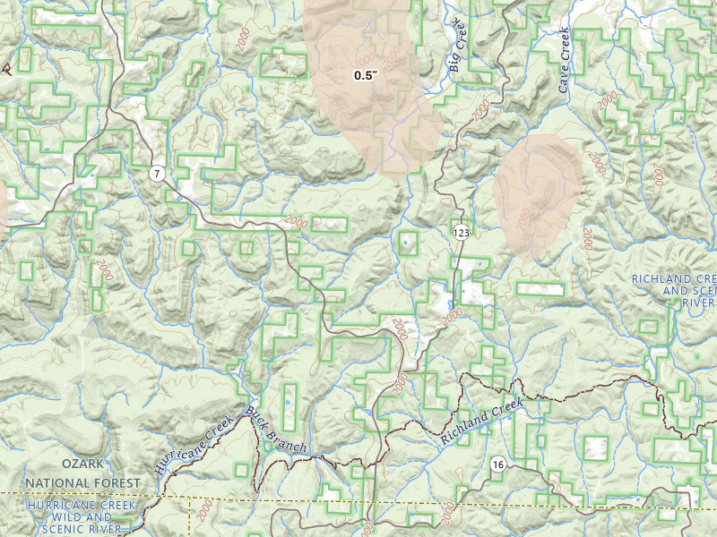 Radar-estimated hail-size map of the storm over Pelsor, AR on Jul 6, 2026