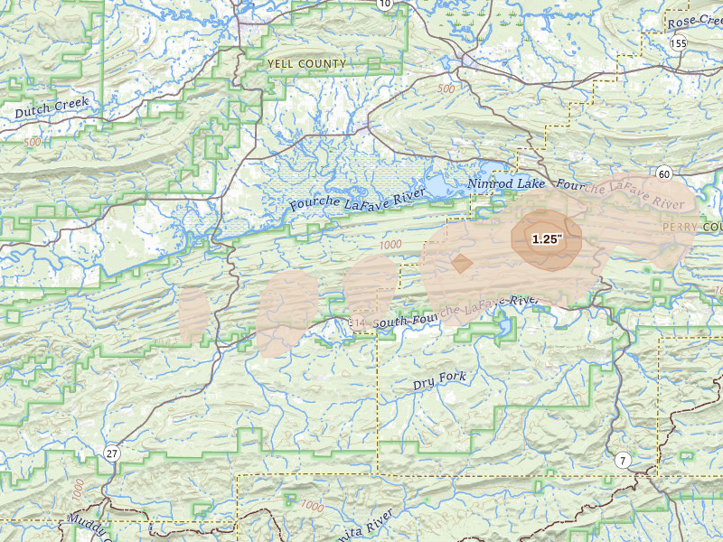 Radar-estimated hail-size map of the storm over Plainview, AR on Mar 15, 2026