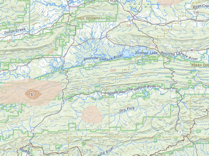 Radar-estimated hail-size map of the storm over Plainview, AR on May 30, 2026