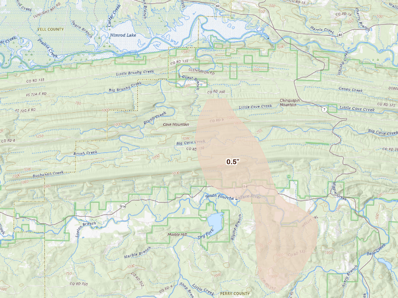 Radar-estimated hail-size map of the storm over Plainview, AR