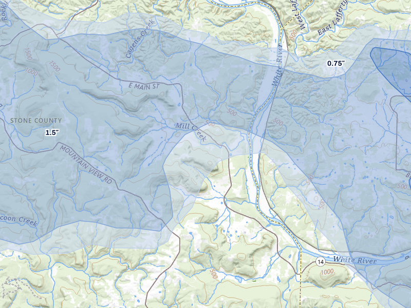 NEXRAD radar-signature map of the hail over Pleasant Grove, AR