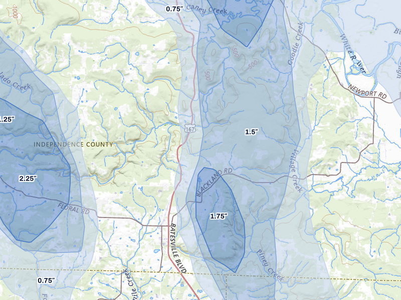 NEXRAD radar-signature map of the hail storm over Pleasant Plains, AR on Jun 1, 2026
