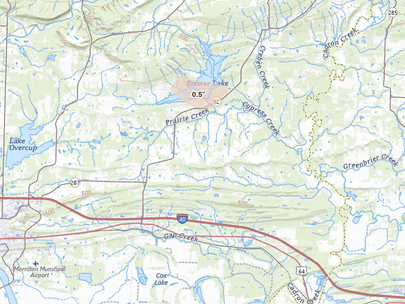 Radar-estimated hail-size map of the storm over Plumerville, AR on Aug 24, 2026