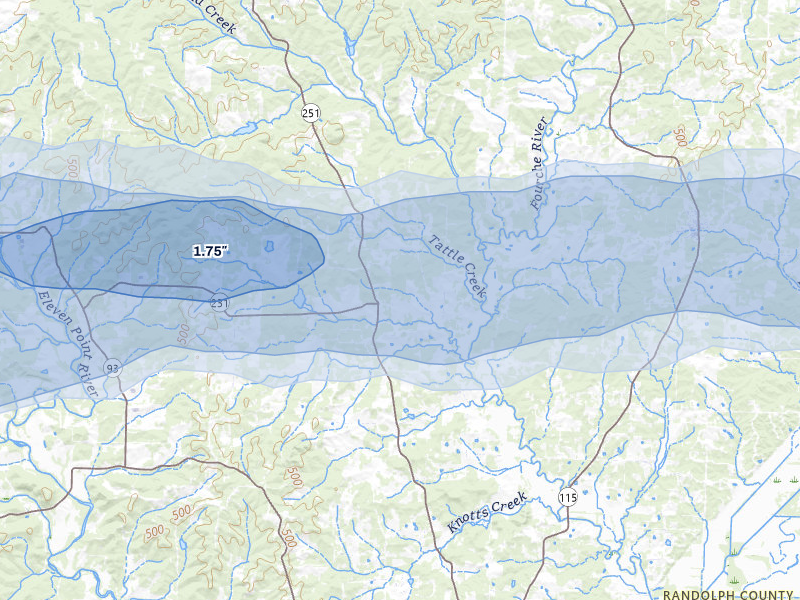 NEXRAD radar-signature map of the hail storm over Pocahontas, AR on Mar 4, 2026
