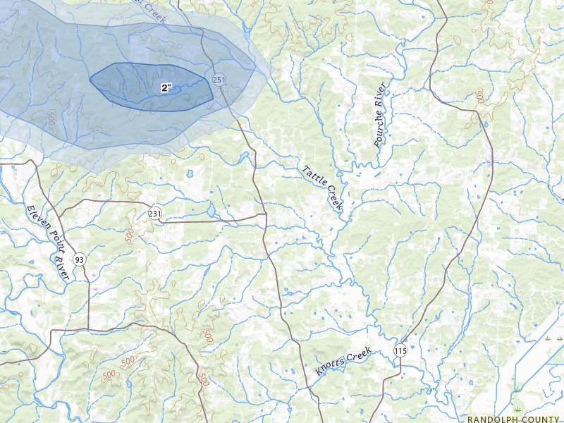 NEXRAD radar-signature map of the hail over Pocahontas, AR