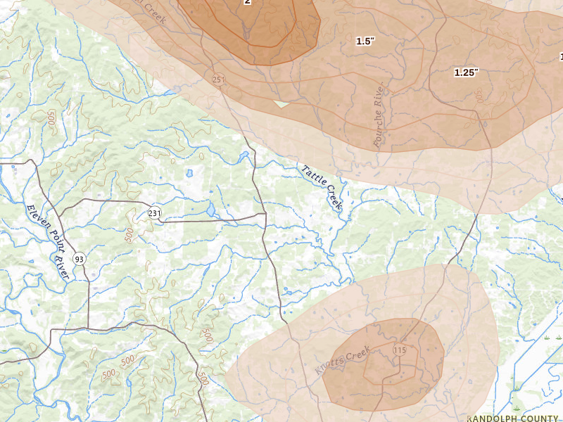 Radar-estimated hail-size map of the storm over Pocahontas, AR