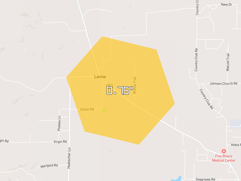Hail map of Pocahontas, AR on Jul 4, 2026, hail up to 0.75"
