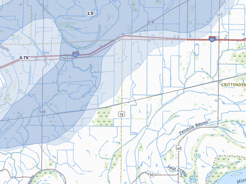 NEXRAD radar-signature map of the hail storm over Proctor, AR on Apr 28, 2026
