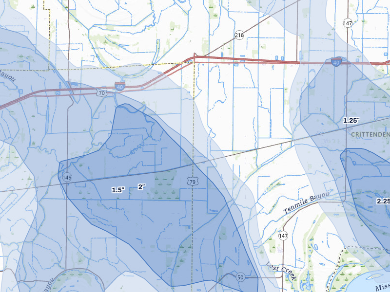 NEXRAD radar-signature map of the hail over Proctor, AR