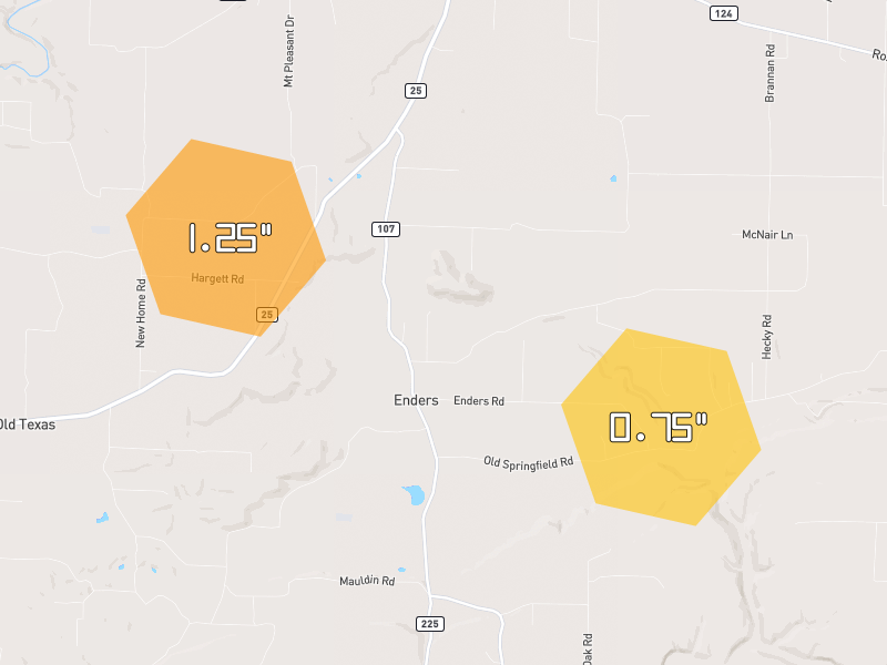 Hail map of Quitman, AR on Jul 3, 2026, hail up to 1.25"