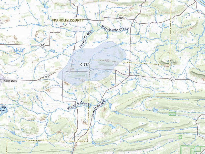 NEXRAD radar-signature map of the hail storm over Ratcliff, AR on Apr 28, 2026