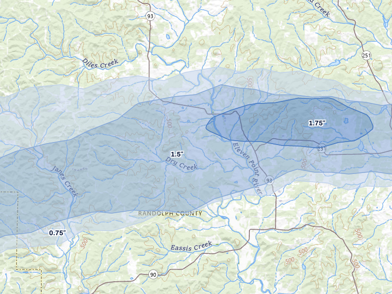 NEXRAD radar-signature map of the hail storm over Ravenden Springs, AR on Mar 4, 2026