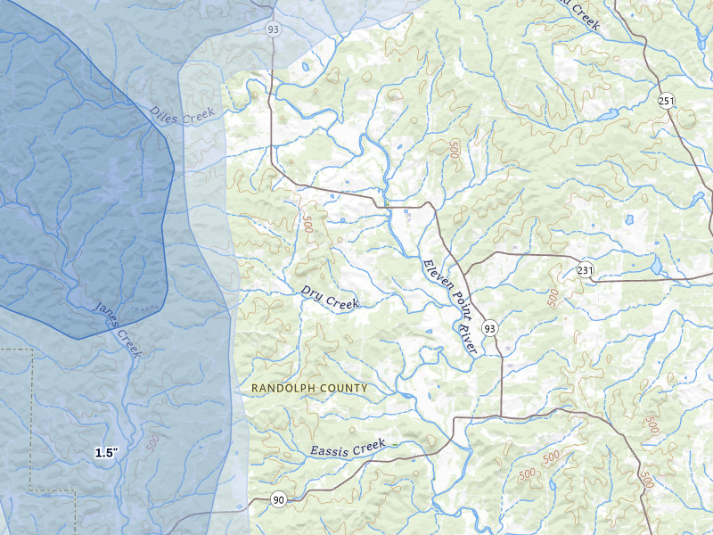 NEXRAD radar-signature map of the hail storm over Ravenden Springs, AR on May 31, 2026