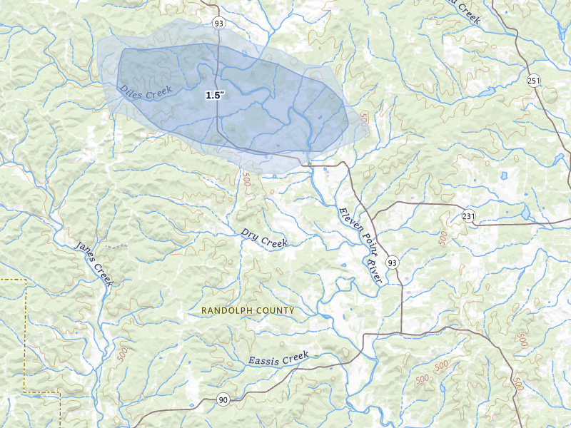 NEXRAD radar-signature map of the hail storm over Ravenden Springs, AR on Jul 6, 2026