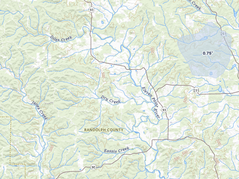 NEXRAD radar-signature map of the hail storm over Ravenden Springs, AR on Jul 7, 2026