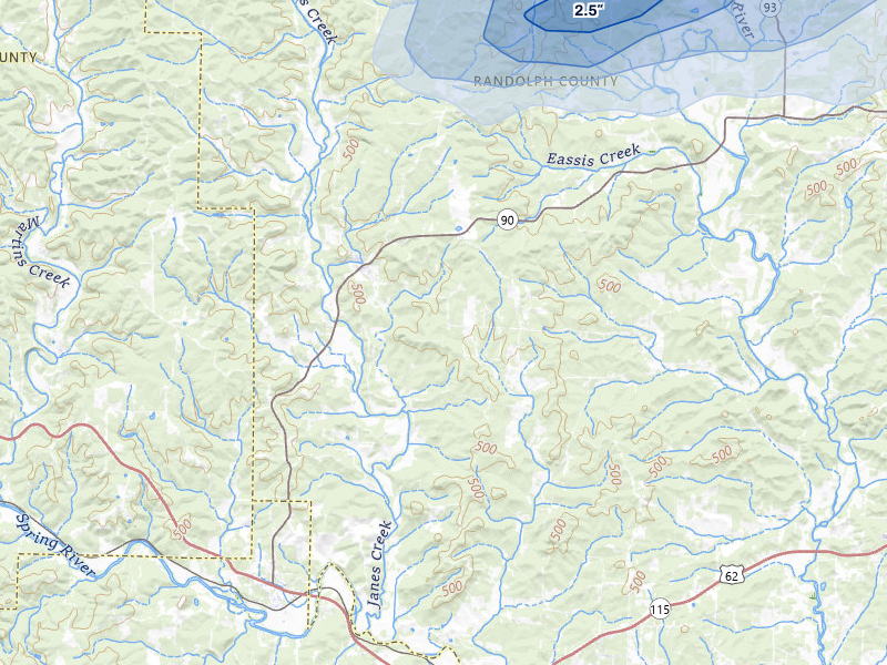 NEXRAD radar-signature map of the hail storm over Ravenden Springs, AR on Aug 16, 2026