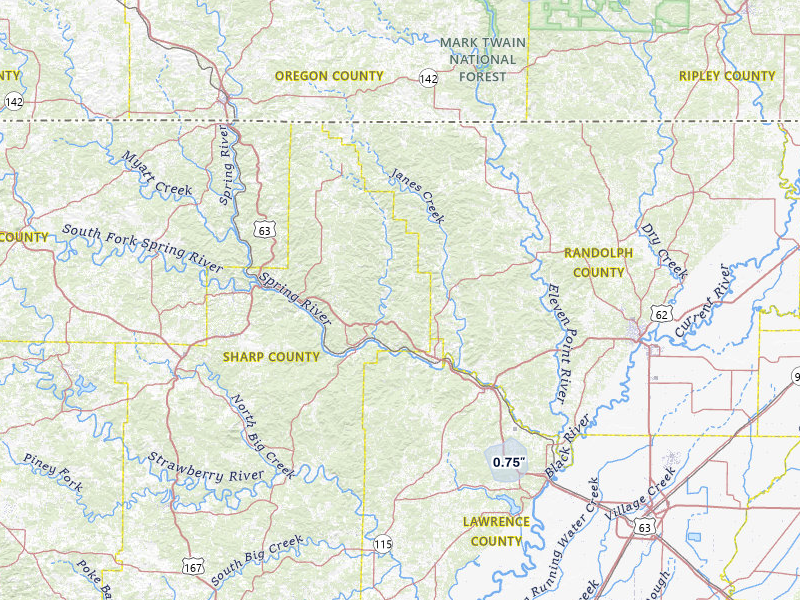 NEXRAD radar-signature map of the hail storm over Ravenden, AR on Jul 21, 2026