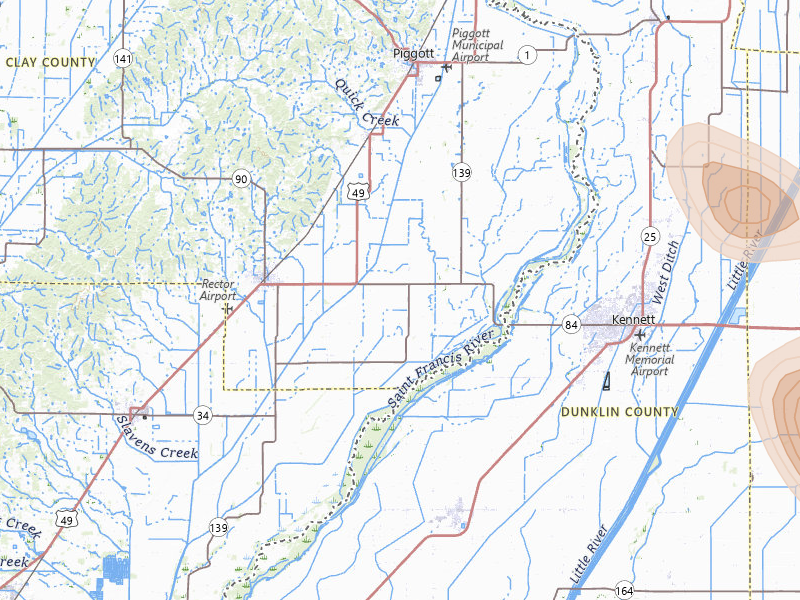 Radar-estimated hail-size map of the storm over Rector, AR on May 31, 2026