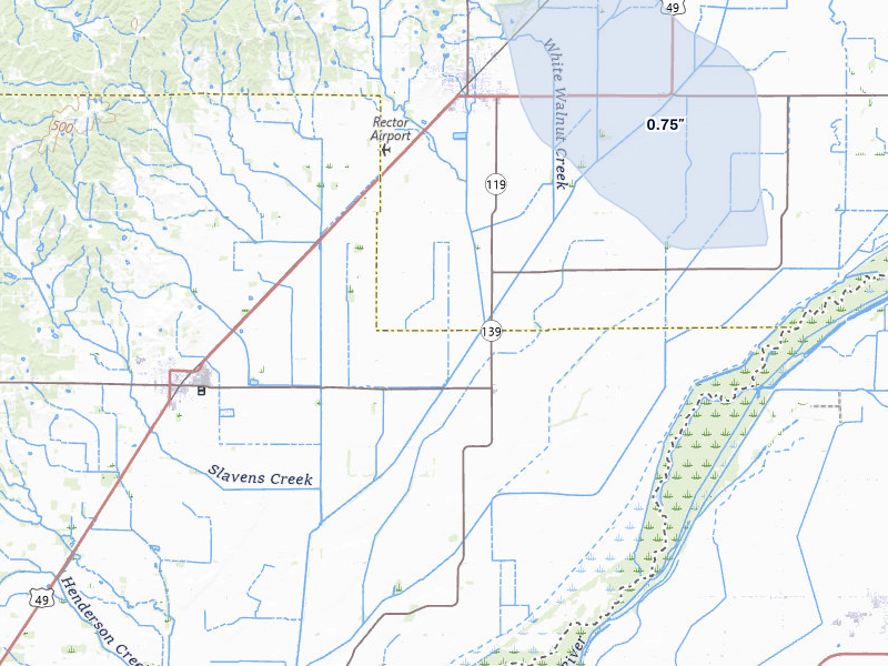 NEXRAD radar-signature map of the hail storm over Rector, AR on May 31, 2026