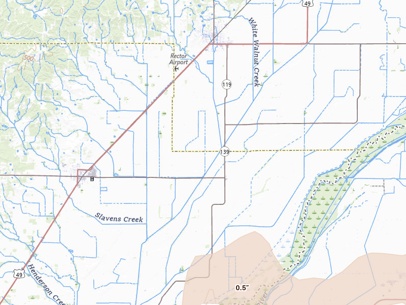 Radar-estimated hail-size map of the storm over Rector, AR on Jul 11, 2026