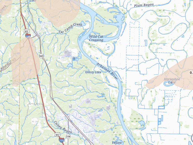 Radar-estimated hail-size map of the storm over Redfield, AR on Mar 15, 2026