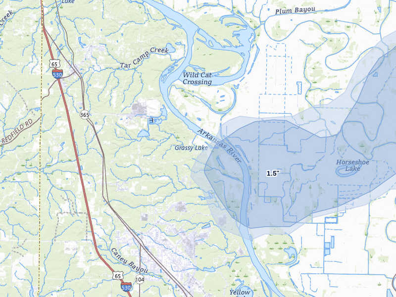 NEXRAD radar-signature map of the hail over Redfield, AR