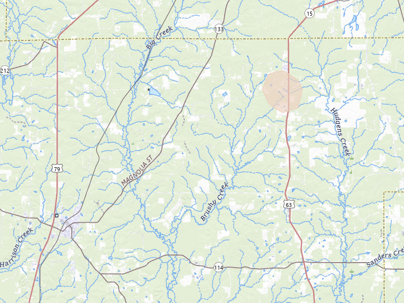 Radar-estimated hail-size map of the storm over Rison, AR on Mar 15, 2026