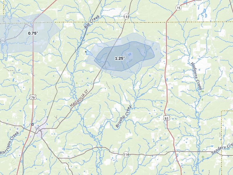 NEXRAD radar-signature map of the hail over Rison, AR