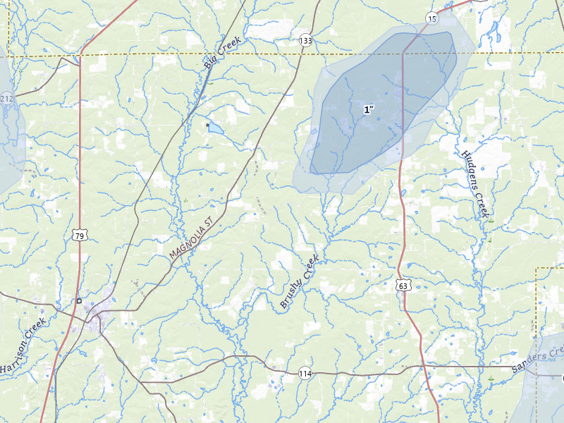NEXRAD radar-signature map of the hail over Rison, AR