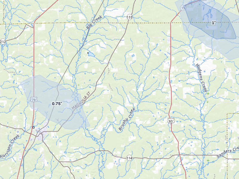 NEXRAD radar-signature map of the hail over Rison, AR