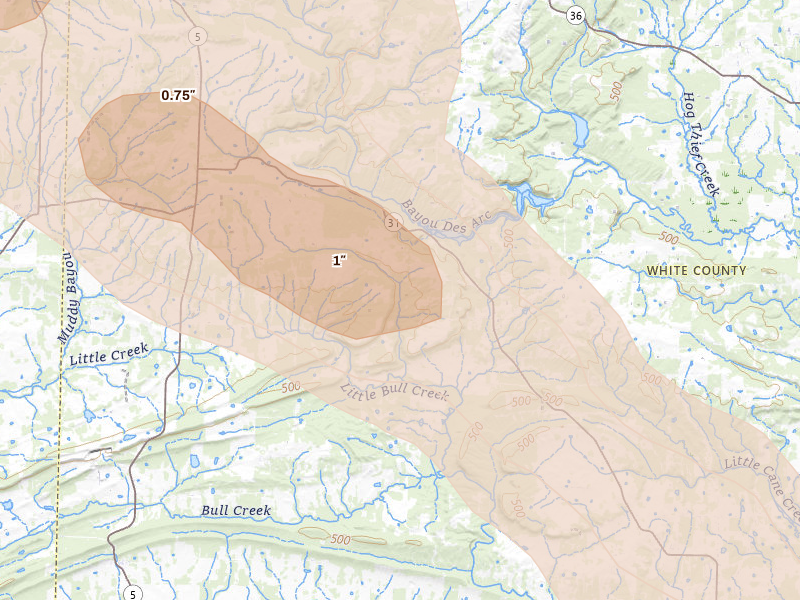 Radar-estimated hail-size map of the storm over Romance, AR