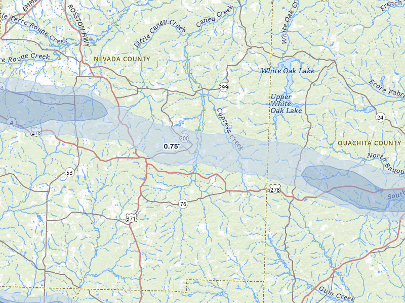 NEXRAD radar-signature map of the hail over Rosston, AR