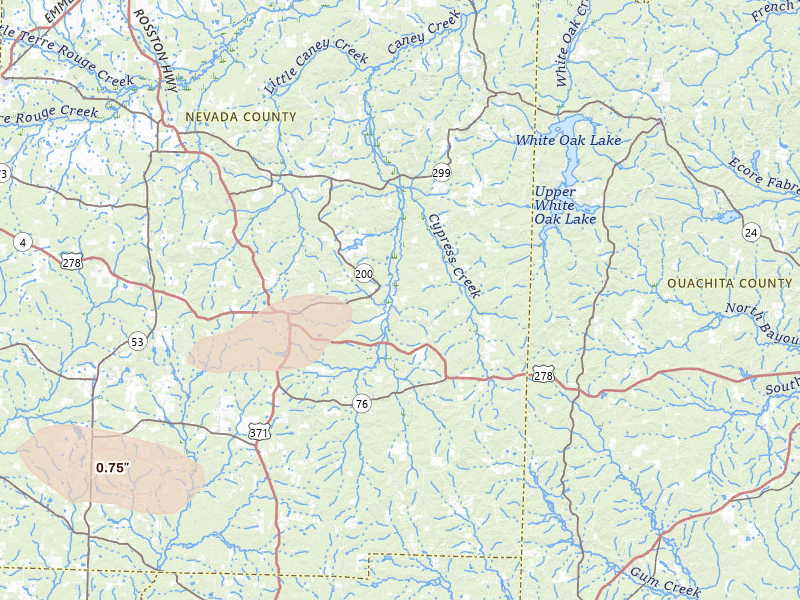Radar-estimated hail-size map of the storm over Rosston, AR on Apr 24, 2026