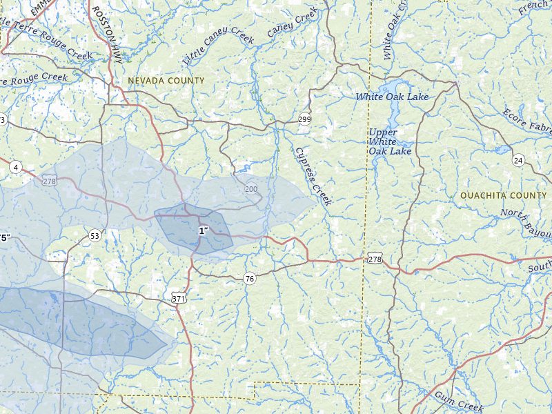 NEXRAD radar-signature map of the hail over Rosston, AR
