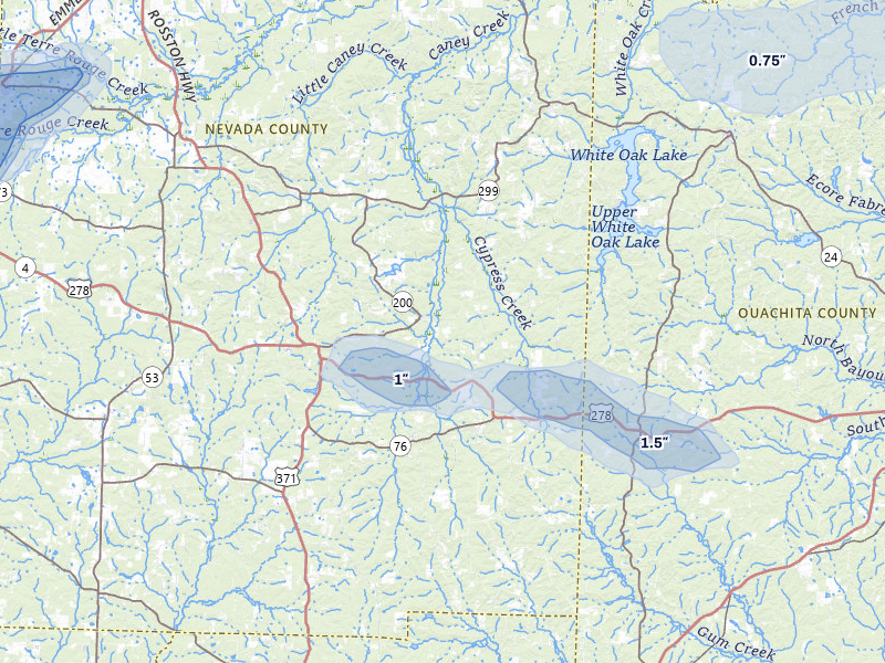NEXRAD radar-signature map of the hail storm over Rosston, AR on May 8, 2026