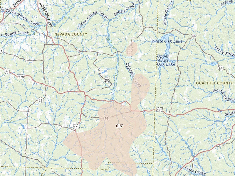 Radar-estimated hail-size map of the storm over Rosston, AR on Jun 2, 2026