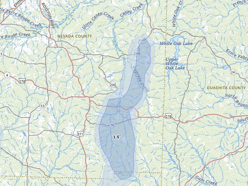 NEXRAD radar-signature map of the hail over Rosston, AR
