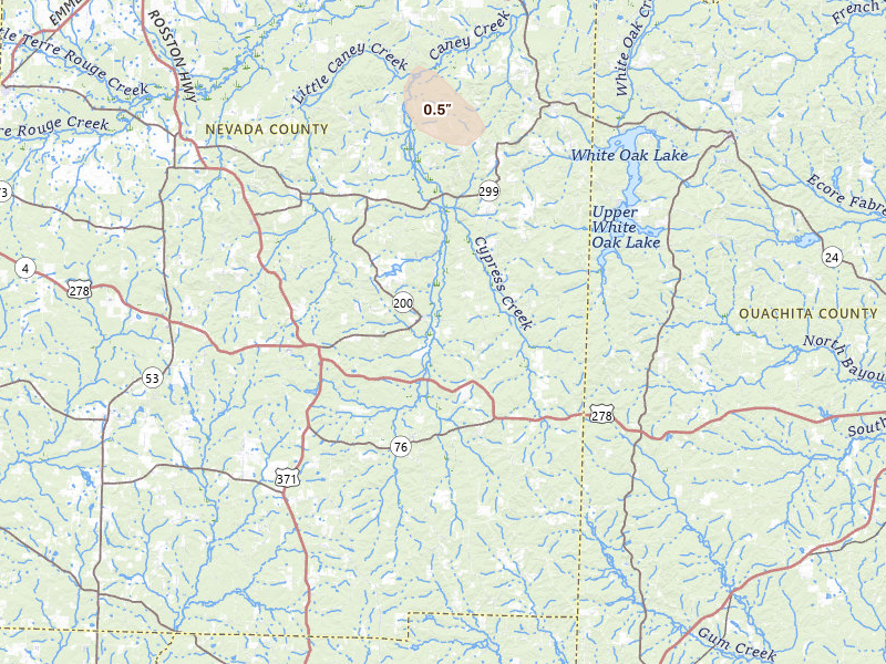 Radar-estimated hail-size map of the storm over Rosston, AR on Jun 19, 2026